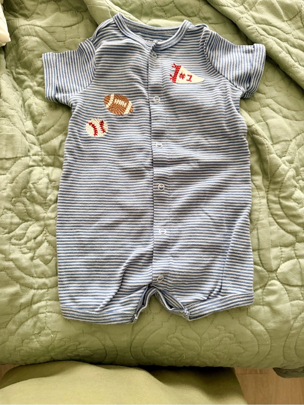 Carter's Blue & White Striped Sports Appliqué Romper